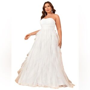 White Ruffle Trim Mesh Tube Wedding Dress